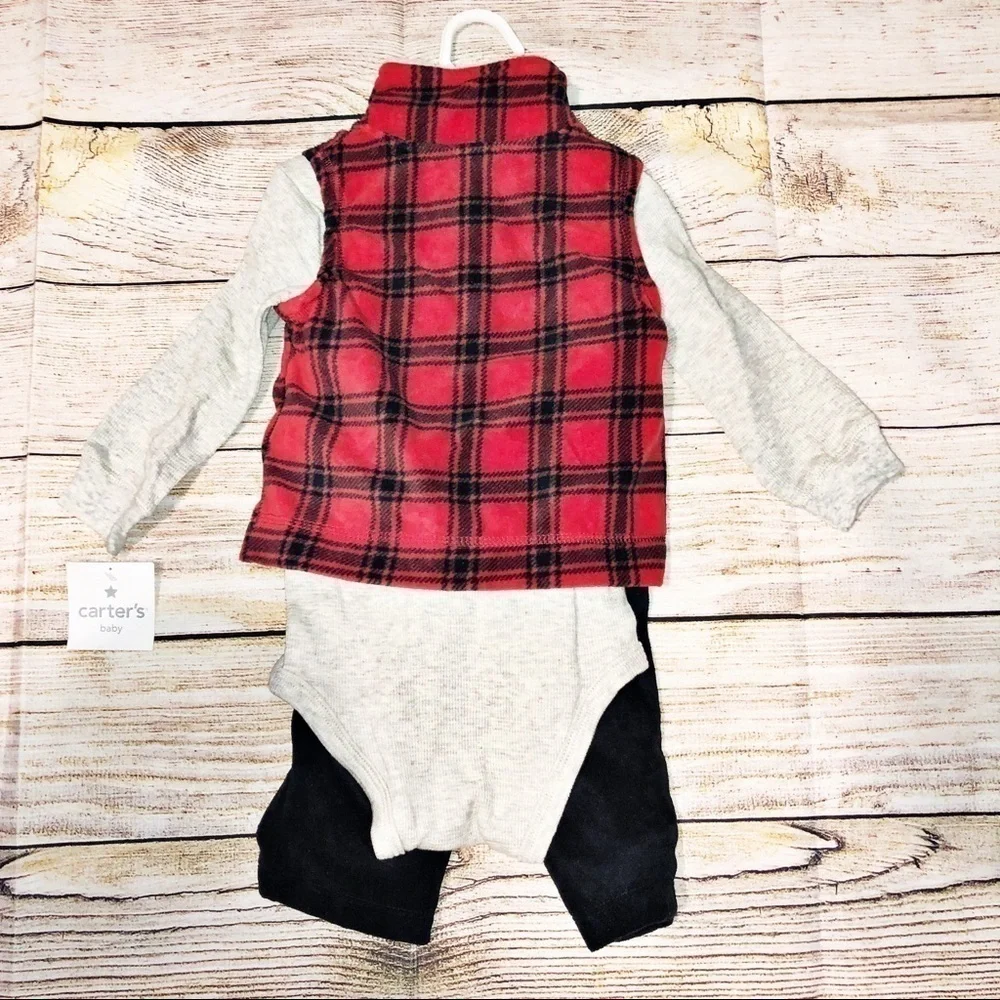 NWT Carters Little Trail Explorer Black and Red 3-piece outfit Size 12M